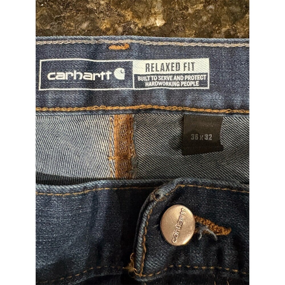 Carhartt Jeans Mens 36x32 Blue Medium Wash Relaxed Fit Straight Leg - Picture 7 of 10